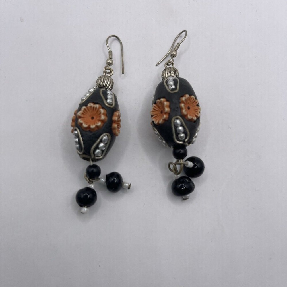 Vintage Black And Orange Dangle Earrings